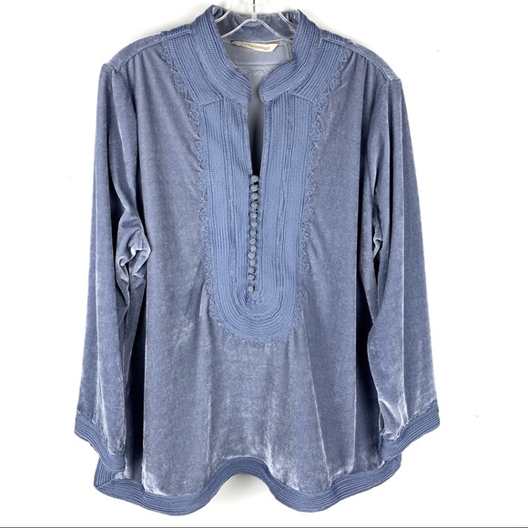 Soft Surroundings Tops - Soft Surroundings Blue Embroidered Tunic Blouse